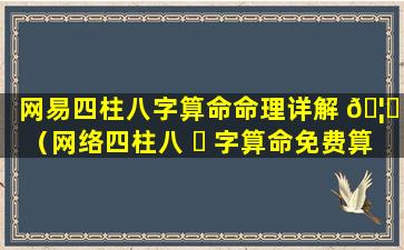 网易四柱八字算命命理详解 🦍 （网络四柱八 ☘ 字算命免费算命）